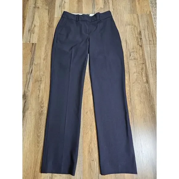 J. Crew Tollegno 1900 Dress Pants Women 00 Navy Favorite Fit Straight Wool - Picture 1 of 8